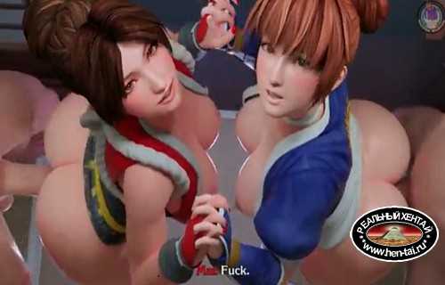 Kasumi and Mai Shiranui hold hands.